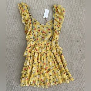 NWT LoveShackFancy Phyllis Ruffle Cotton Sunburst Dress size S yellow tiered